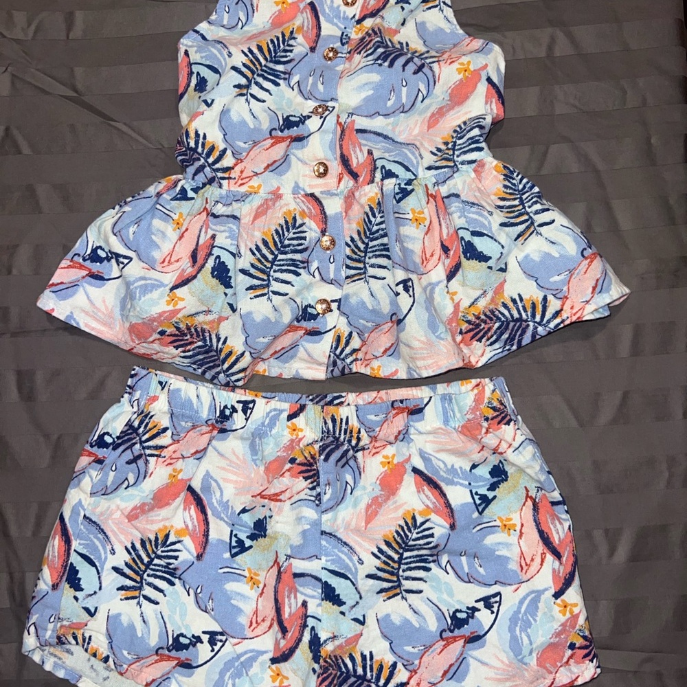 Vince Camuto Girls Light Blue Tropical Print Matching Set